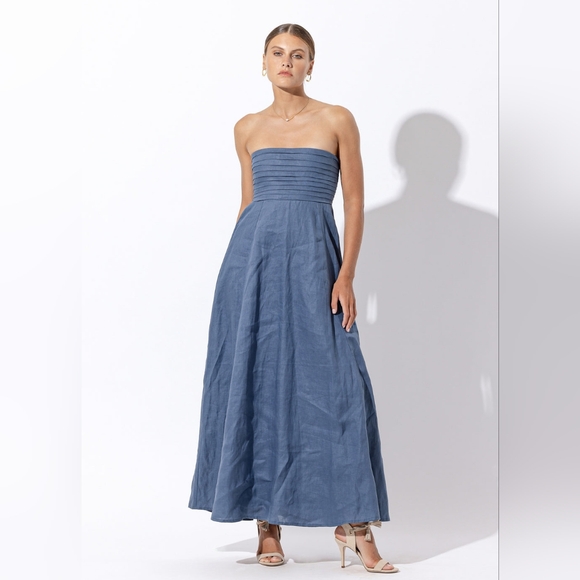 NWT Lusana Talia Pintuck Linen Maxi Dress in Ash - Picture 1 of 8